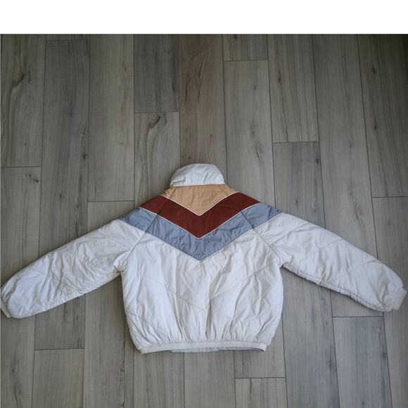 Roolee Dres Puffer Cream Colorblock Mock Neck Full Zip Jacket Women Sz M/L - Picture 10 of 13